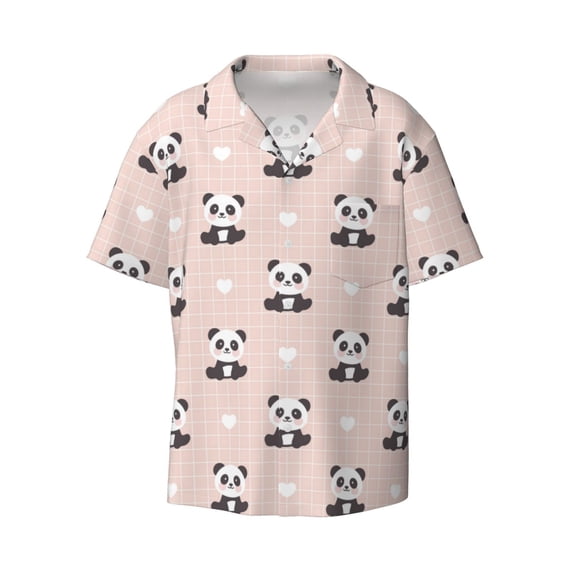 Wukai Cute Panda Men's Casual Short-Sleeve Button Down Shirt - Lightweight Summer Dress Shirt for Daily Wear-Medium