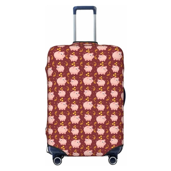 Wukai Cute Pig with Coins Elastic Luggage Cover: Personalized Protection for Your Suitcase - Fits 19~29-inch, Washable & Durable Travel Companion-Medium