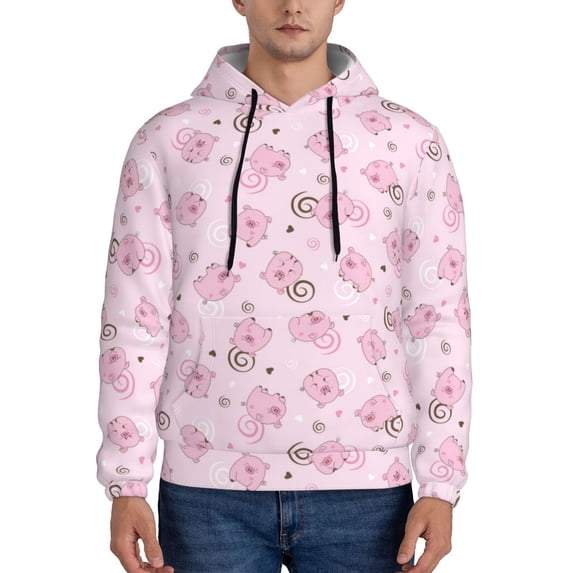 Wukai Cute Pig Print Men Hoodies Fleece Sweatshirts Long Sleeve Sweaters Pullover Fall Outfits Winter Clothes-4X-Large