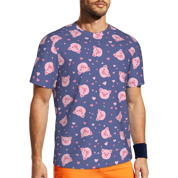 Wukai Cute Pig Print Men's Short-Sleeved Mesh T-Shirt,Quick-Dry Short Sleeve Workout T-Shirt-6X-Large