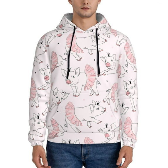 Wukai Cute Piggy Ballerina Print Men Hoodies Fleece Sweatshirts Long Sleeve Sweaters Pullover Fall Outfits Winter Clothes-XX-Large