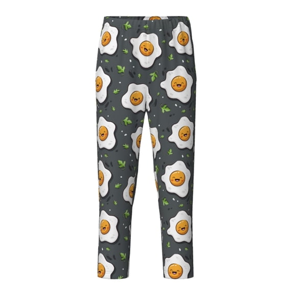 Wukai Cute Poached Eggs Print Teenagers' Pajama Pant Sleep Pajama Lounge Pant PJ Bottoms with Pockets and Button Fly(Available in Big & Tall)-Small
