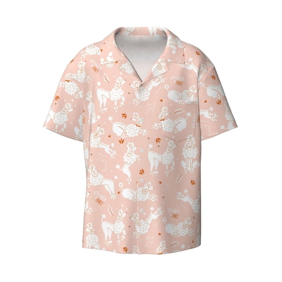 Wukai Cute Poodle Dog Men's Casual Short-Sleeve Button Down Shirt - Lightweight Summer Dress Shirt for Daily Wear-3X-Large