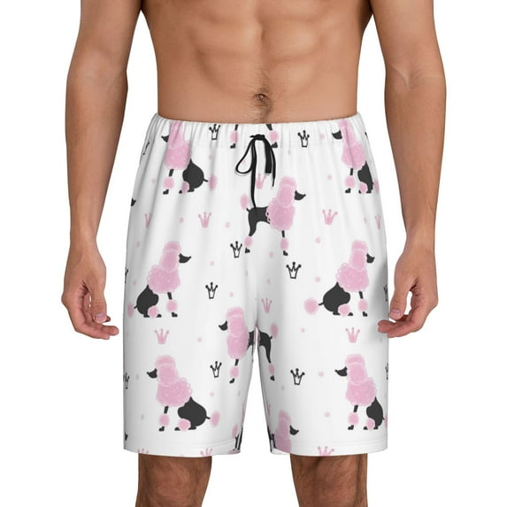 Wukai Cute Poodle Dog Men’s Short Pajama Pants With Pockets Soft Sleep Pj Shorts for Men-Large