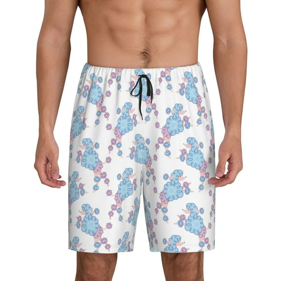 Wukai Cute Poodle Dog Men’s Short Pajama Pants With Pockets Soft Sleep Pj Shorts for Men-Small