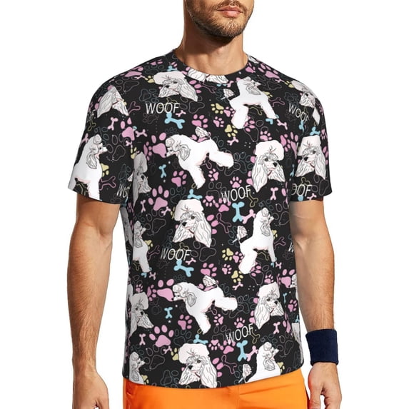 Wukai Cute Poodle Dog Print Men's Short-Sleeved Mesh T-Shirt,Quick-Dry Short Sleeve Workout T-Shirt-4X-Large