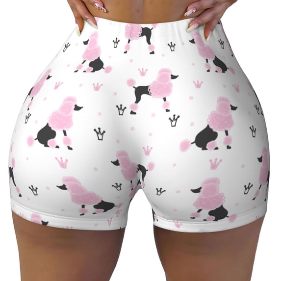 Wukai Cute Poodle Dog Print Pack Biker Shorts for Women Yoga Workout Gym Running Scrunch Active Shorts-Large
