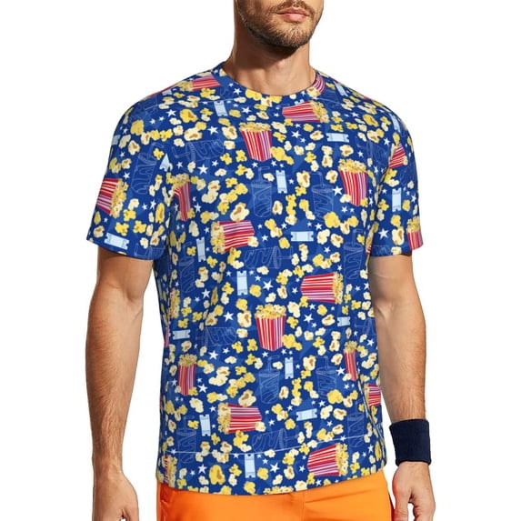 Wukai Cute Popcorn Print Men's Short-Sleeved Mesh T-Shirt,Quick-Dry Short Sleeve Workout T-Shirt-Medium