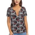 thumbnail image 1 of Wukai Cute Puppy Black Casual V-Neck Graphic Tees for Women: Lightweight and Breathable Summer Tops with Stylish Design-XX-Large, 1 of 8