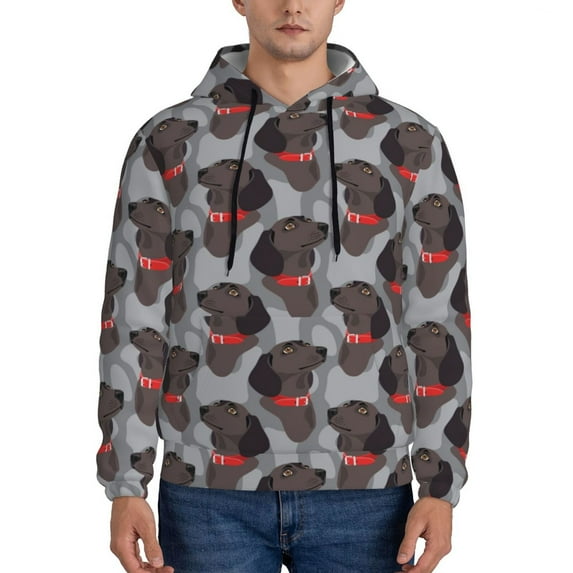 Wukai Cute Puppy Black Print Men Hoodies Fleece Sweatshirts Long Sleeve Sweaters Pullover Fall Outfits Winter Clothes-4X-Large
