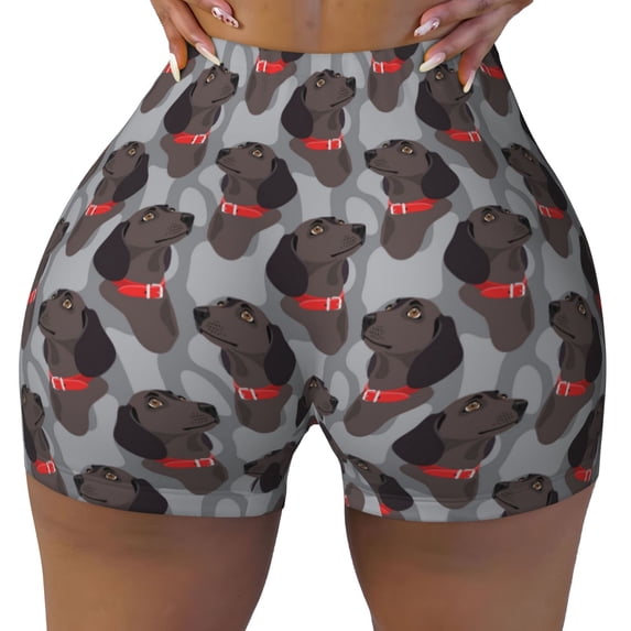 Wukai Cute Puppy Black Print Pack Biker Shorts for Women Yoga Workout Gym Running Scrunch Active Shorts-Medium