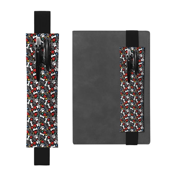 Wukai Cute Puppy Footprints Adjustable Elastic Band Leather Pen Holder,Pencil Holder,Pen Sleeve Pouch for Notebooks,Planners,and Books