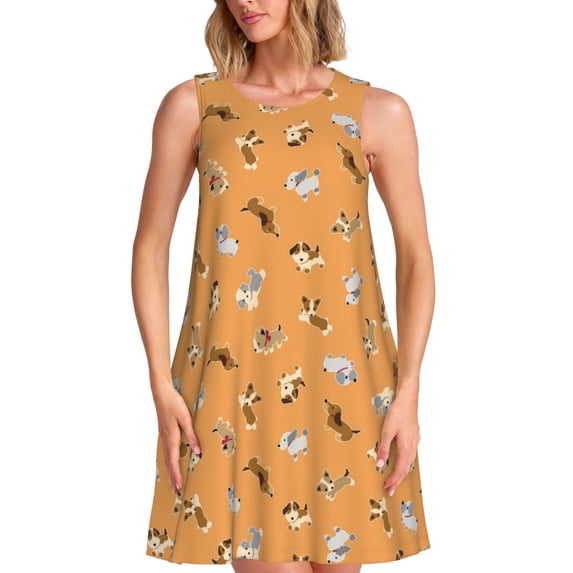 Wukai Cute Puppy J Print Women's Sleeveless Dress, Loose Fit Casual Dress for Women, Comfortable Sleeveless Summer Dress