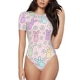 thumbnail image 1 of Naloa Colorful Bunny Women's Short-Sleeved Onesie, One-Piece Swimsuit for Parties, dates, clubs - Small, 1 of 9