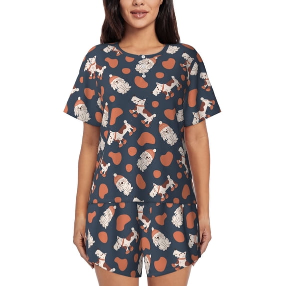 Wukai Cute Puppy Women's Pajama Set,Short-Sleeve Top and Shorts with Elastic Waistband and Pockets for Loungewear, Yoga, and Casual Wear-3X-Large