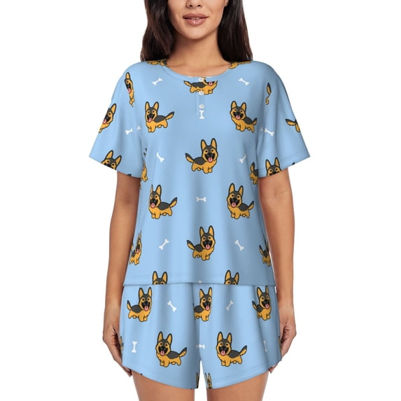 "Wukai Cute Puppy Women's Pajama Set - Short-Sleeve Top and Shorts with Elastic Waistband and Pockets for Loungewear, Yoga, and Casual Wear-X-Large