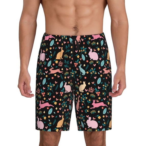 Wukai Cute Rabbit And Flower Men’s Short Pajama Pants With Pockets Soft Sleep Pj Shorts for Men-4X-Large