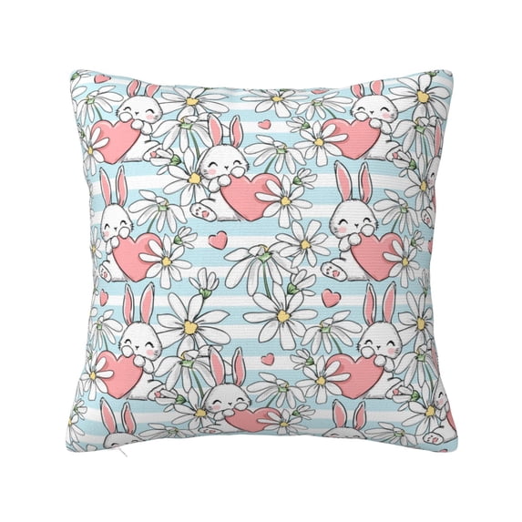 Wukai Cute Rabbit And Heart Premium Polyester Fleece Pillow Covers with Hidden Zipper Closure,Luxuriously Soft and Durable-12"x12"