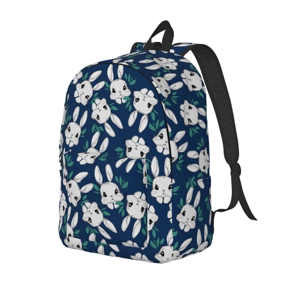Wukai Cute Rabbit Durable Canvas Laptop Backpack,Adjustable Shoulder Straps,Water-Resistant,Large Capacity,Stylish Design, Fits 15-17in Laptops,Unisex for School,Office,Travel-Small