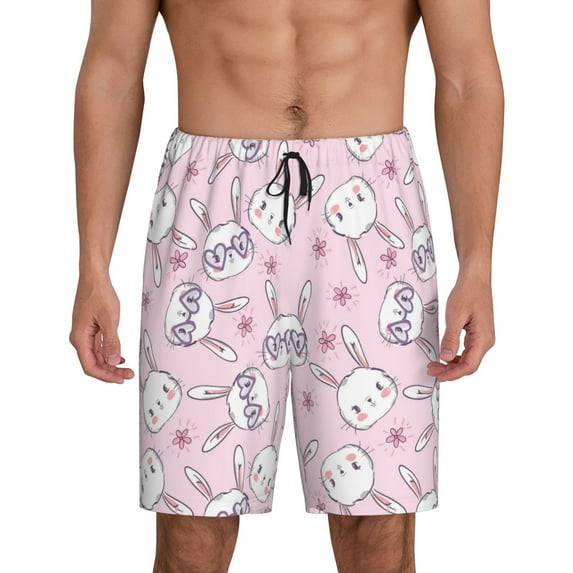 Wukai Cute Rabbit Flower Men’s Short Pajama Pants With Pockets Soft Sleep Pj Shorts for Men-X-Large