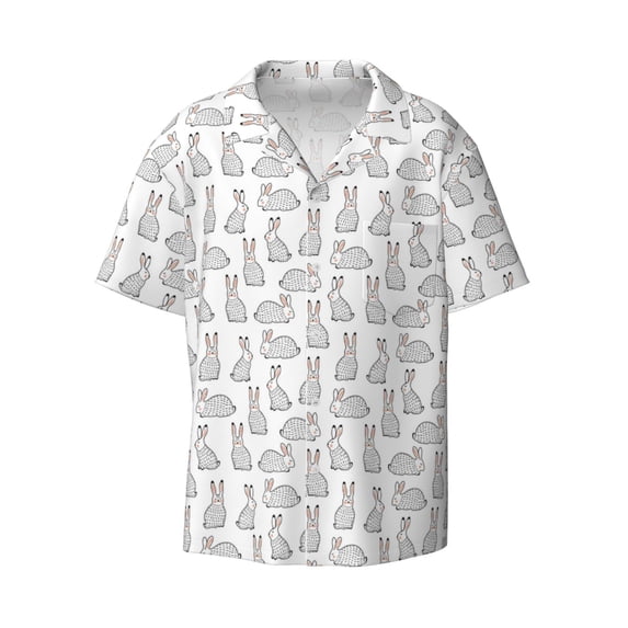 Wukai Cute Rabbit Men's Casual Short-Sleeve Button Down Shirt - Lightweight Summer Dress Shirt for Daily Wear-4X-Large