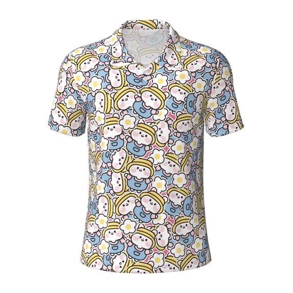 Wukai Cute Rabbit Men’s Polo Shirts,Quick-Dry Athletic Shirt,Classic Fit Shirts-3X-Large