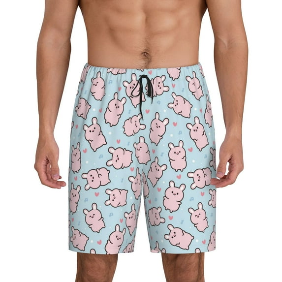 Wukai Cute Rabbit Men’s Short Pajama Pants With Pockets Soft Sleep Pj Shorts for Men-Medium