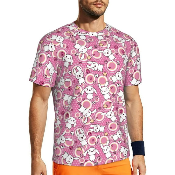 Wukai Cute Rabbit Print Men's Short-Sleeved Mesh T-Shirt,Quick-Dry Short Sleeve Workout T-Shirt-3X-Large