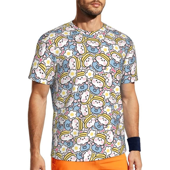 Wukai Cute Rabbit Print Men's Short-Sleeved Mesh T-Shirt,Quick-Dry Short Sleeve Workout T-Shirt-X-Small