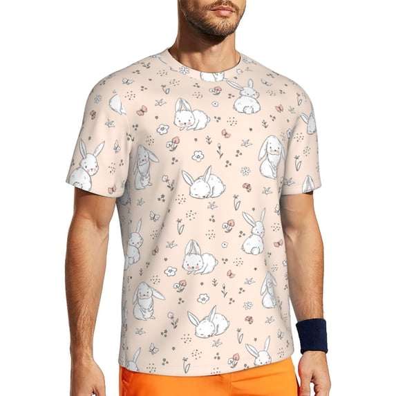 Wukai Cute Rabbit Print Men's Short-Sleeved Mesh T-Shirt,Quick-Dry Short Sleeve Workout T-Shirt-