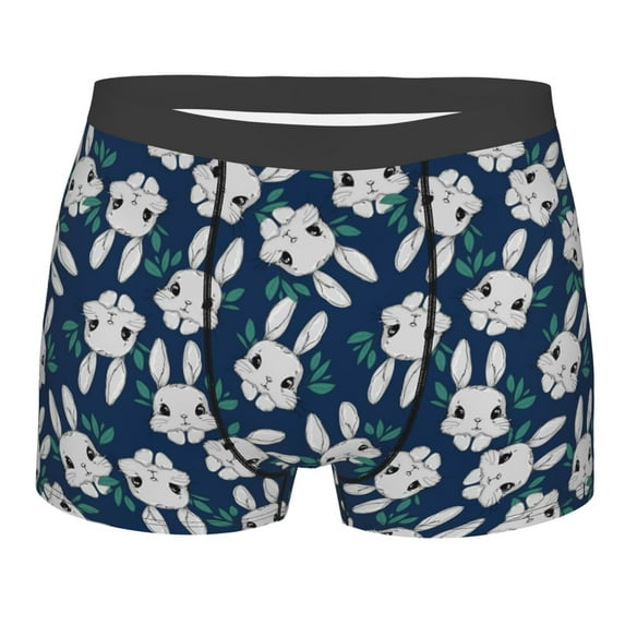 Wukai Cute Rabbit Print Men’s Underwear Breathable Boxer Briefs, Moisture Wicking & Breathable-Medium