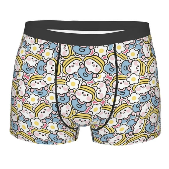 Wukai Cute Rabbit Print Men’s Underwear Breathable Boxer Briefs, Moisture Wicking & Breathable-Medium