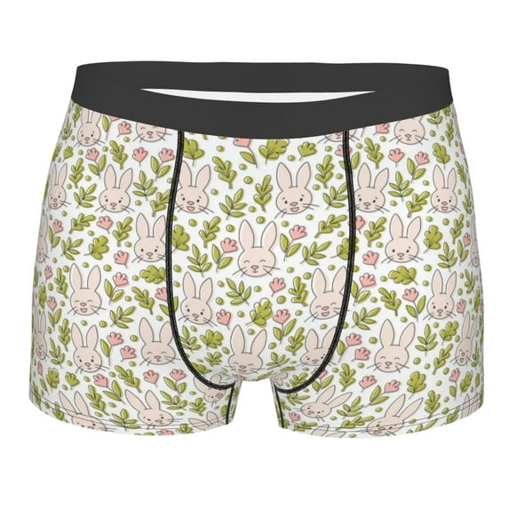 Wukai Cute Rabbit Print Men’s Underwear Breathable Boxer Briefs, Moisture Wicking & Breathable-