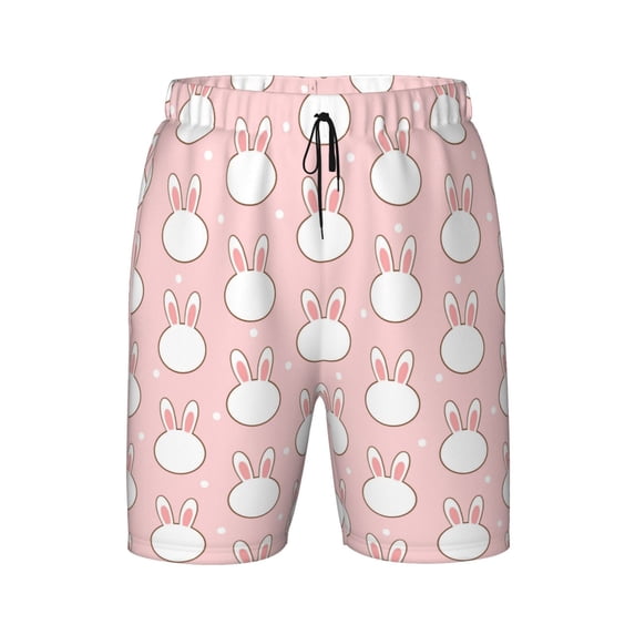 Wukai Cute Rabbit Print Teen Beach Trunks with Compression Liner Swimsuit Quick Dry Beach Sports Shorts with Pocket - X-Large