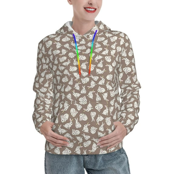 Wukai Cute Rabbit Print Womens Hoodies Fleece Sweatshirts Long Sleeve Sweaters Pullover Fall Outfits Winter Clothes-Small