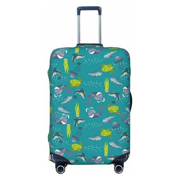 Wukai Cute Shark Turtle Elastic Luggage Cover: Personalized Protection for Your Suitcase - Fits 19~29-inch, Washable & Durable Travel Companion-X-Large