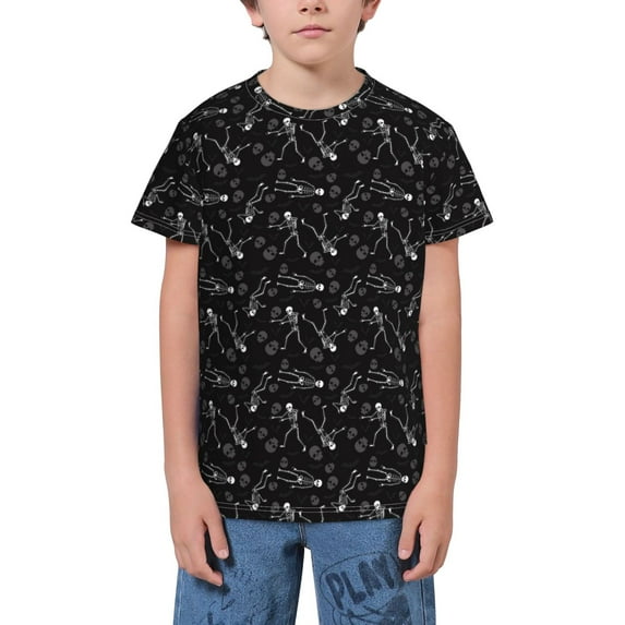 Wukai Cute Skull Youth Unisex Short Sleeve T-Shirt for Boys, Girls, Teens, and Kids-Large
