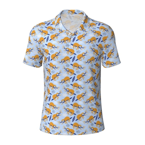 Wukai Cute Sloth Men’s Polo Shirts,Quick-Dry Athletic Shirt,Classic Fit Shirts-Large