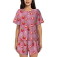 thumbnail image 1 of "Wukai Cute Strawberry Women's Pajama Set - Short-Sleeve Top and Shorts with Elastic Waistband and Pockets for Loungewear, Yoga, and Casual Wear-, 1 of 8