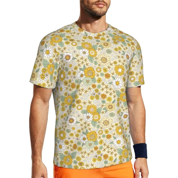 Wukai Cute Sunflower Print Men's Short-Sleeved Mesh T-Shirt,Quick-Dry Short Sleeve Workout T-Shirt-Medium
