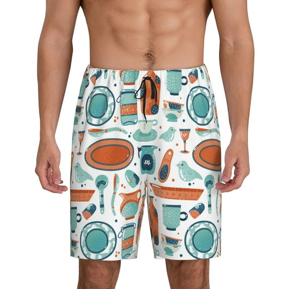 Wukai Cute Tableware Men’s Short Pajama Pants With Pockets Soft Sleep Pj Shorts for Men-Large