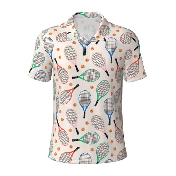 Wukai Cute Tennis Racket Men’s Polo Shirts,Quick-Dry Athletic Shirt,Classic Fit Shirts-Medium