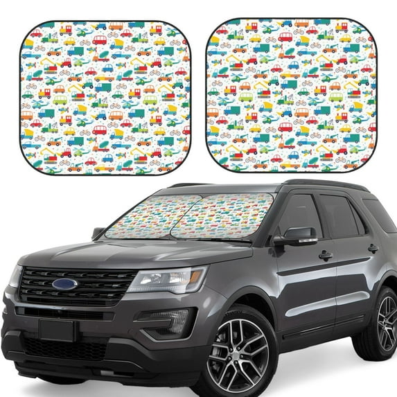 Wukai Cute Transport Print Windshield Sun Shade, Car Front Window Shades Sunshade Cover Sun Visor Shield Block Automotive Interior Protector Blocks UV Rays-Large