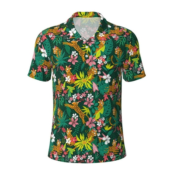 Wukai Cute Tribal Leopards Men’s Polo Shirts,Quick-Dry Athletic Shirt,Classic Fit Shirts-XX-Large
