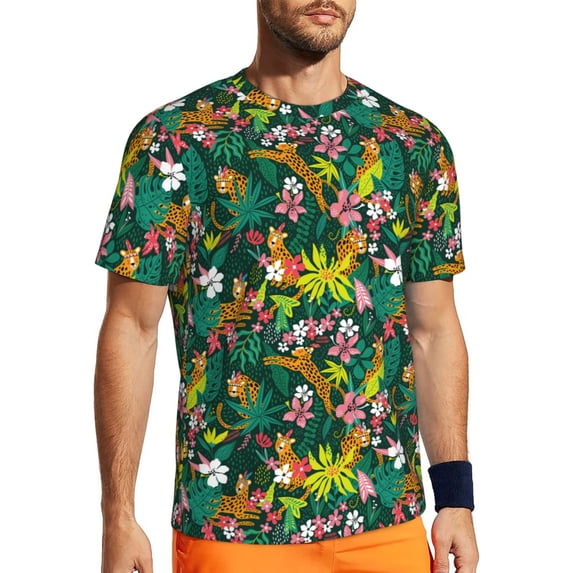 Wukai Cute Tribal Leopards Print Men's Short-Sleeved Mesh T-Shirt,Quick-Dry Short Sleeve Workout T-Shirt-XX-Large