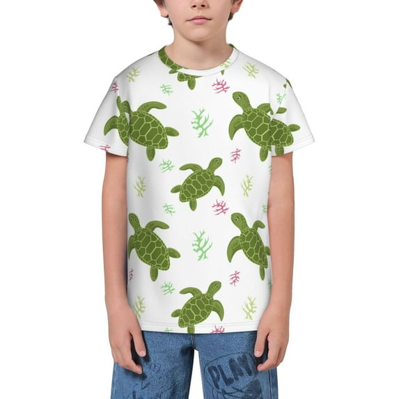 Wukai Cute Turtle Youth Unisex Short Sleeve T-Shirt for Boys, Girls, Teens, and Kids-Large