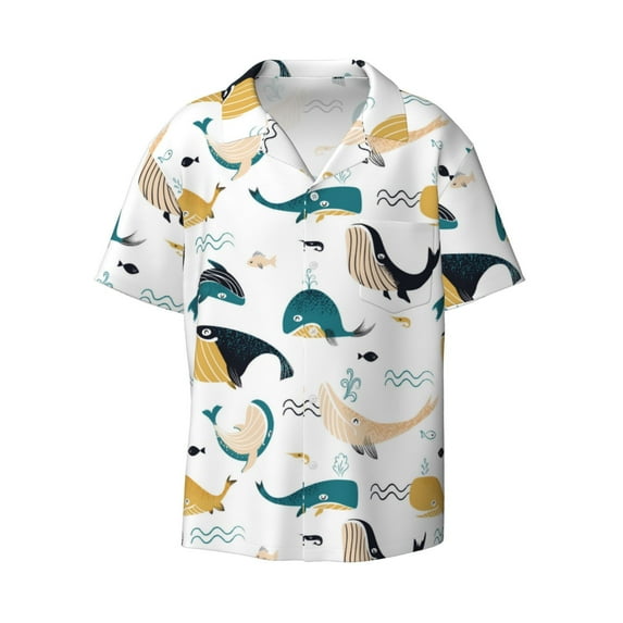 Wukai Cute Whale Men's Casual Short-Sleeve Button Down Shirt - Lightweight Summer Dress Shirt for Daily Wear-4X-Large