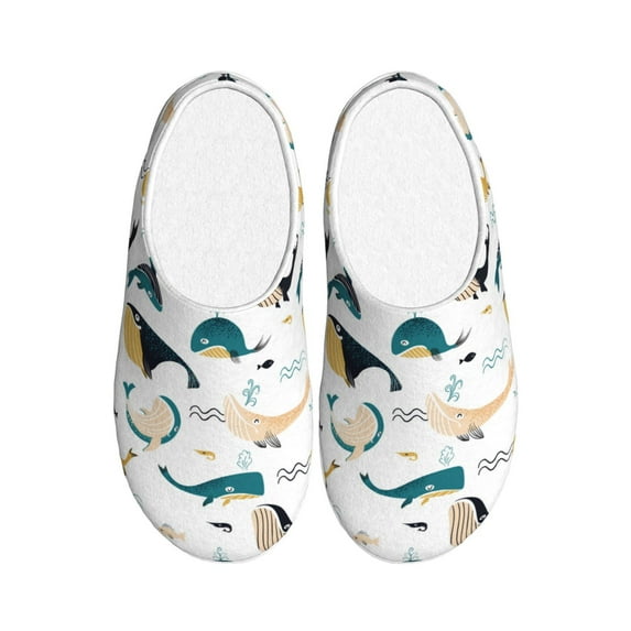 Wukai Cute Whale Print Women's Indoor Bedroom Slipper Slip On Shoes, Unisex House Shoes with Anti-Skid Sole for Men, Gift for Women Men-35/36