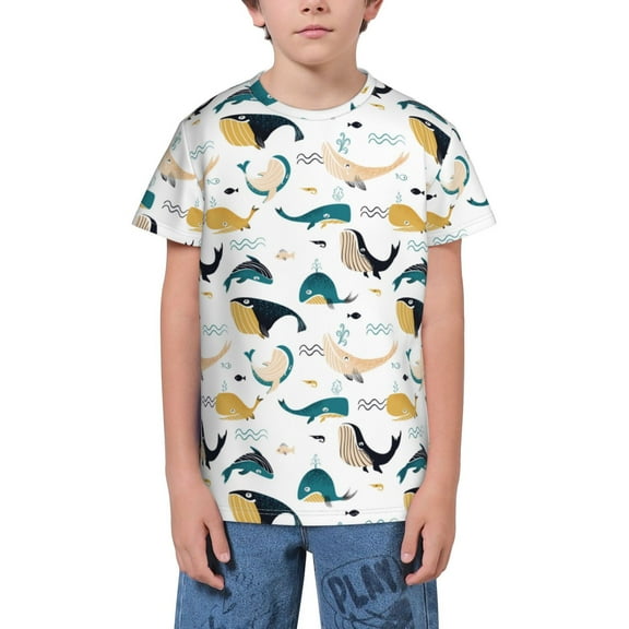 Wukai Cute Whale Youth Unisex Short Sleeve T-Shirt for Boys, Girls, Teens, and Kids-Small