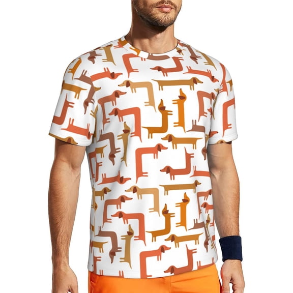 Wukai Dachshund Dog Print Men's Short-Sleeved Mesh T-Shirt,Quick-Dry Short Sleeve Workout T-Shirt-XX-Large